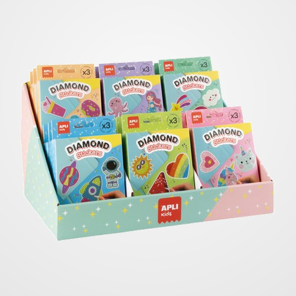 KIT MANUALIDADES APLI DIAMOND STICKERS EXPOSITOR de 18 (+6 años) (6 mod.)
