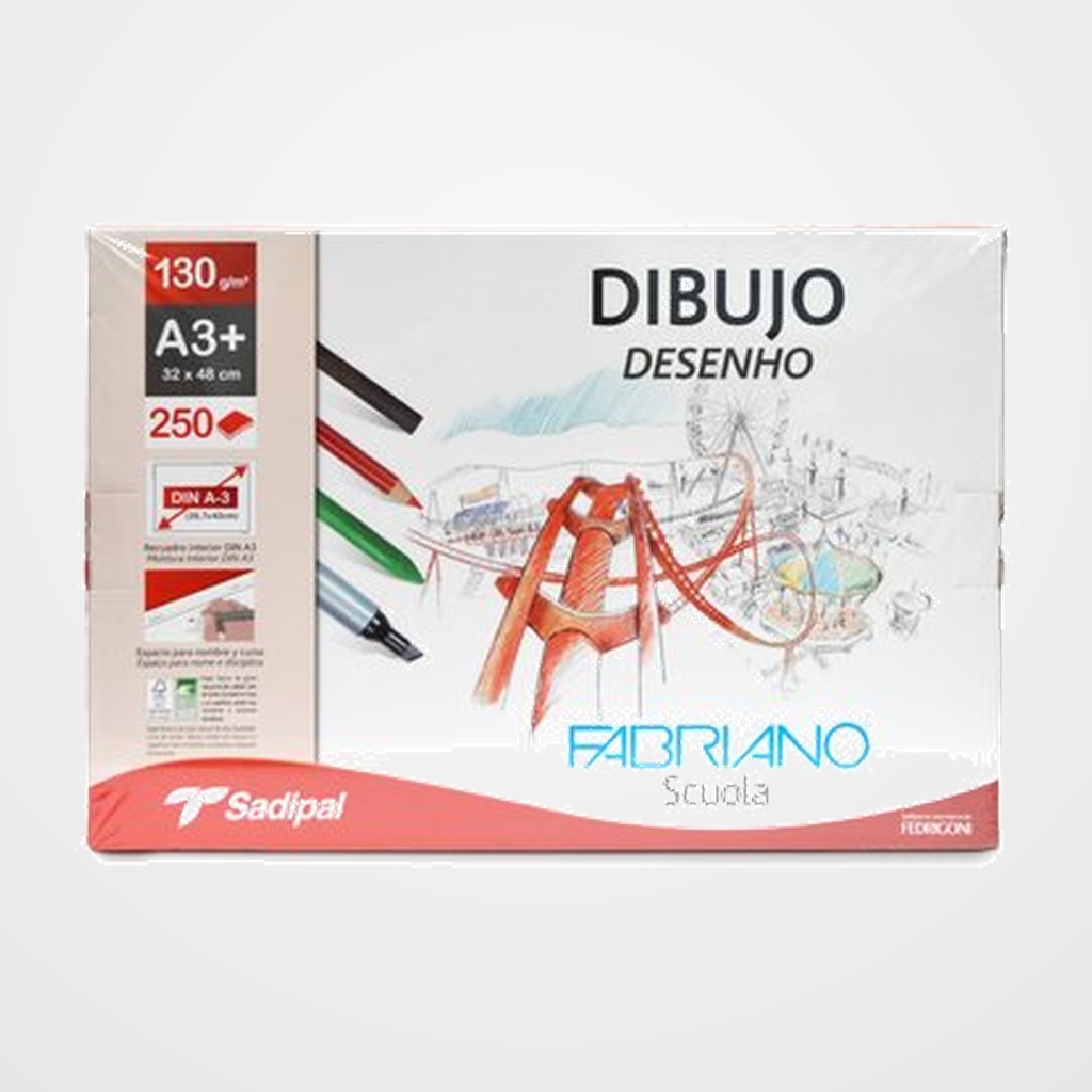 LAMINA DE DIBUJO FABRIANO 130g A3+ GRANO NATURAL RECUADRO  CAJA DE 250