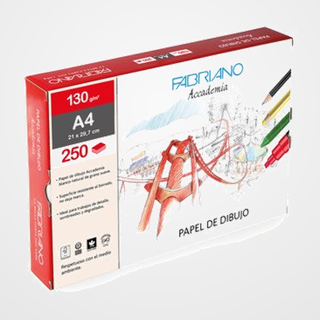 LAMINA DE DIBUJO FABRIANO 130g A4 GRANO NATURAL CAJA DE 250