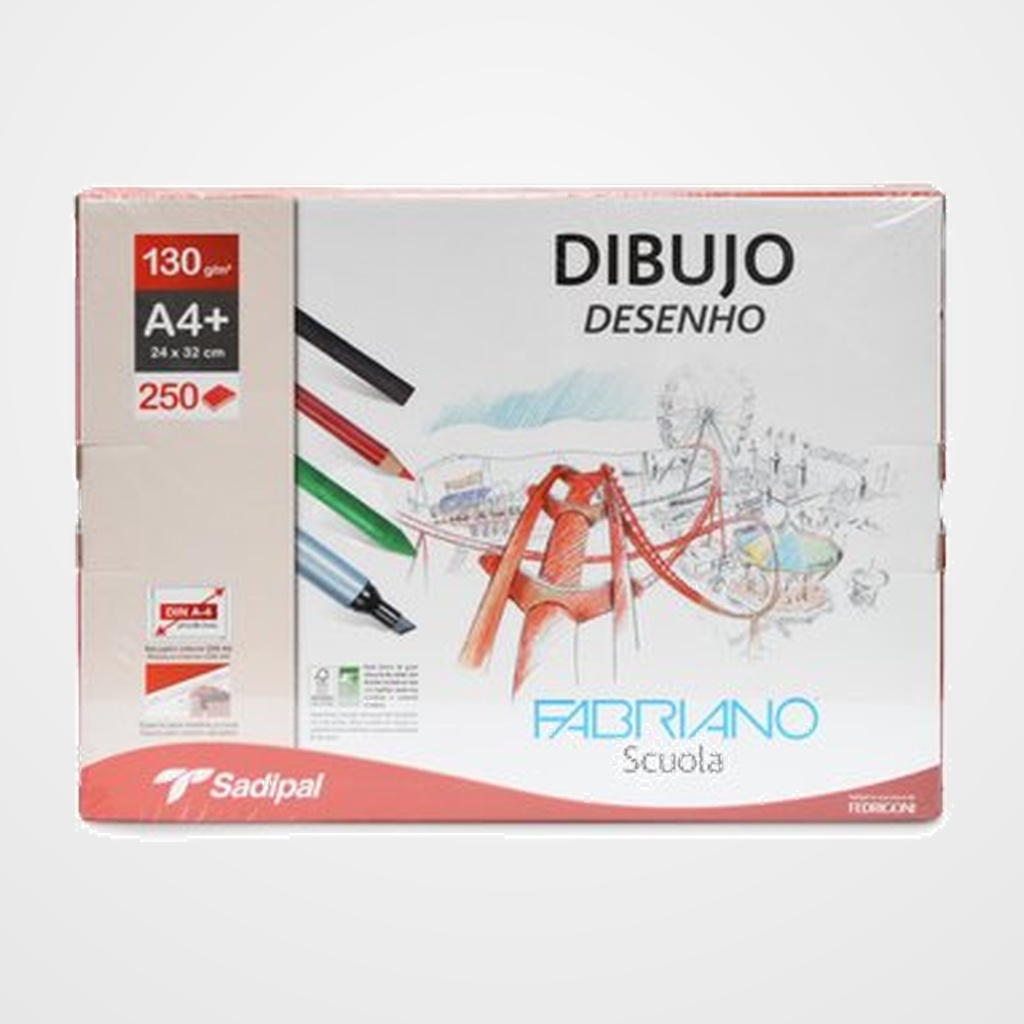 LAMINA DE DIBUJO FABRIANO 130g A4+ GRANO NATURAL RECUADRO  CAJA DE 250