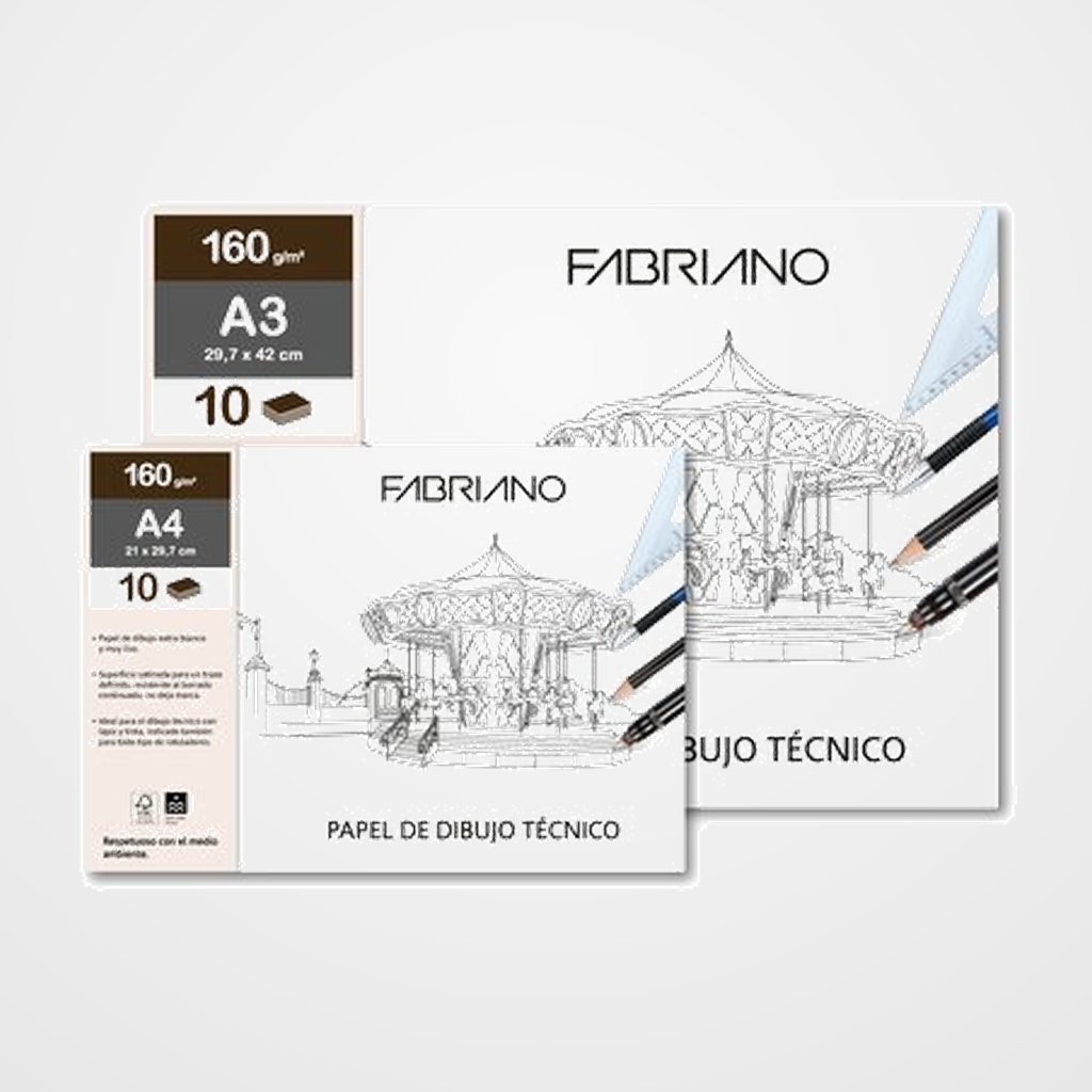 LAMINA DIBUJO FABRIANO LINEAL 160g A3 MINI-PACK de 10h LISO