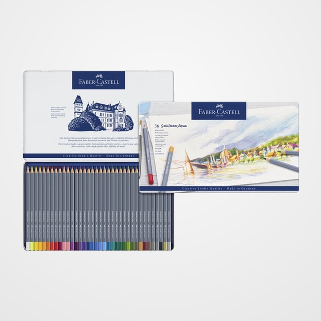 LAPICES ACUARELABLES  FABER-CASTELL GOLDFABER AQUA 1146 estuche de METAL de 36