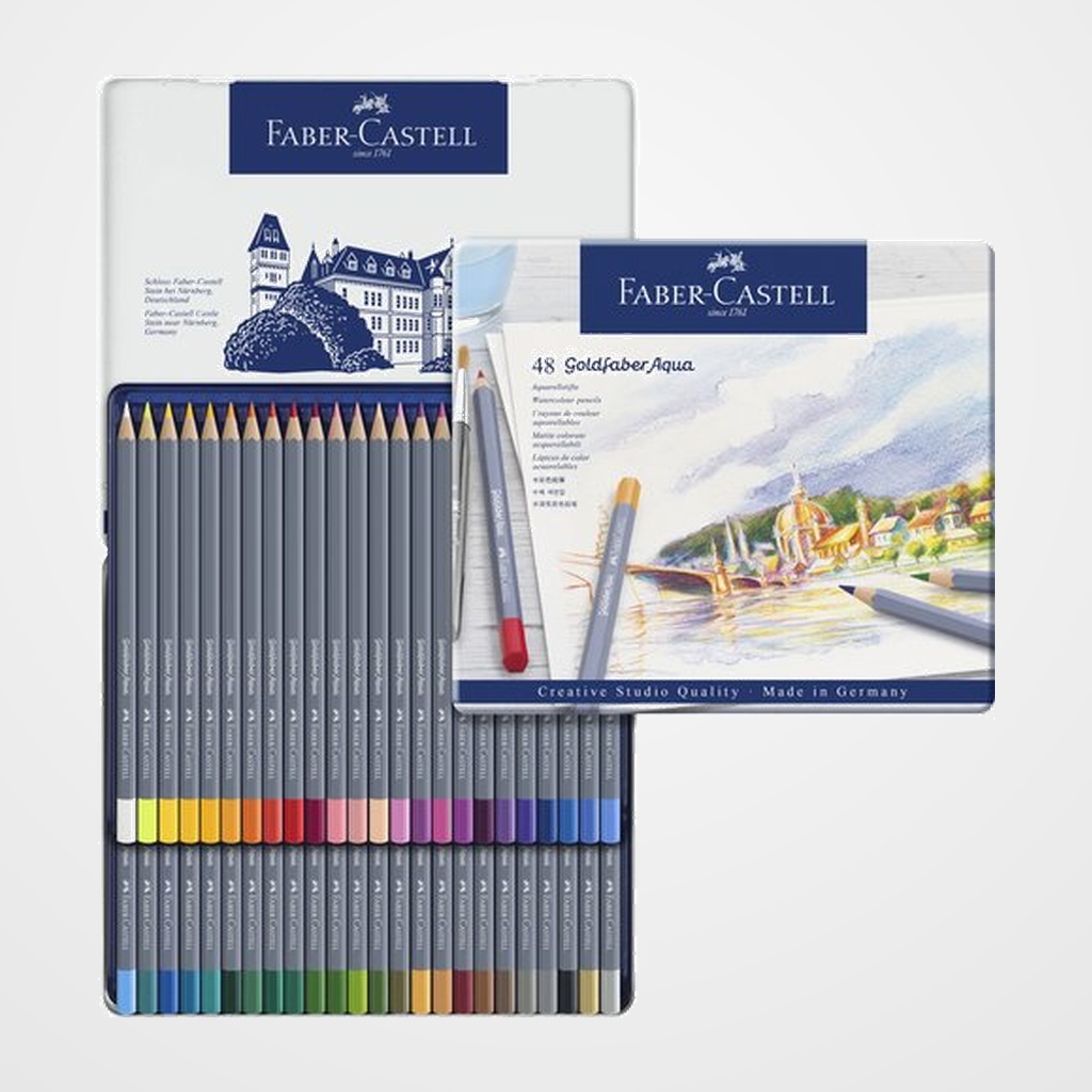 LAPICES ACUARELABLES  FABER-CASTELL GOLDFABER AQUA 1146 estuche de METAL de 48