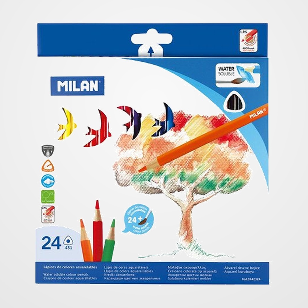 LAPICES ACUARELABLES MILAN TRIANGULAR MINA 2,9 mm estuche de 24