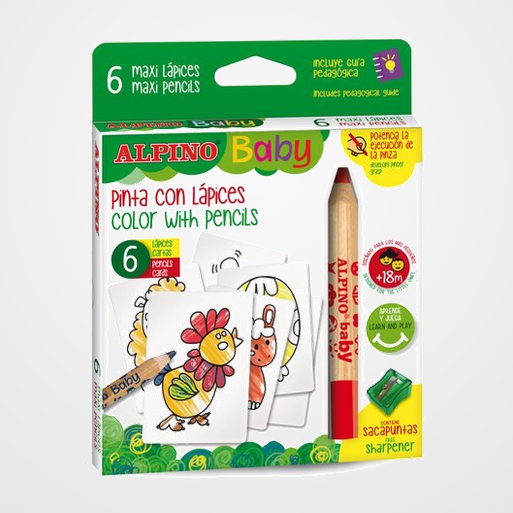 LAPICES de COLORES ALPINO BABY LA GRANJA estuche de 6