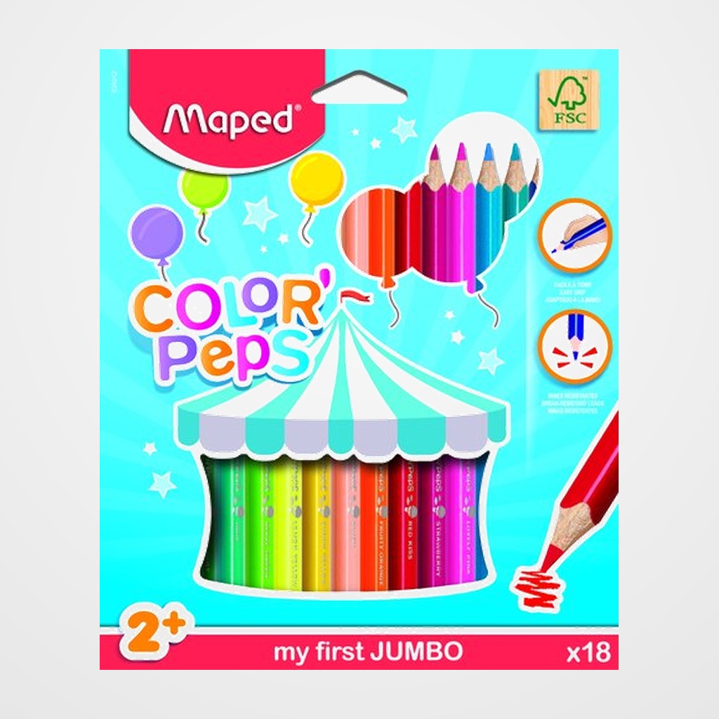 LAPICES de COLORES MAPED COLOR PEPS JUMBO estuche de 18