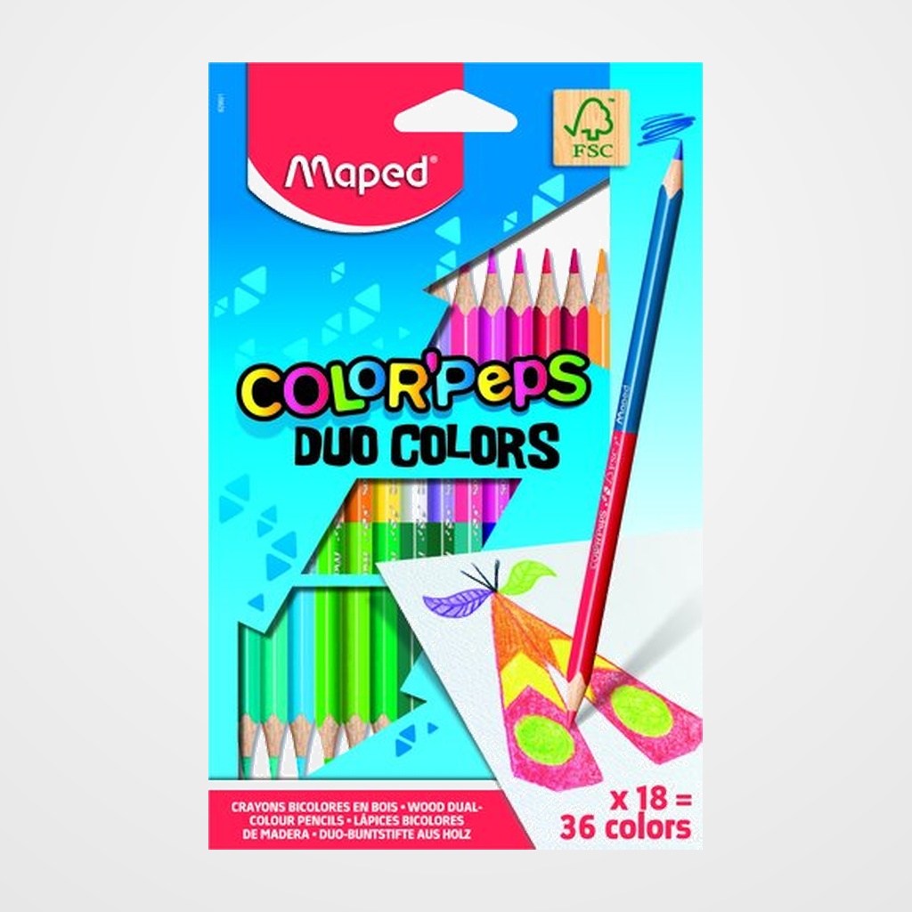 LAPICES de COLORES MAPED COLOR PEPS DUO estuche de 18 = 36 colores