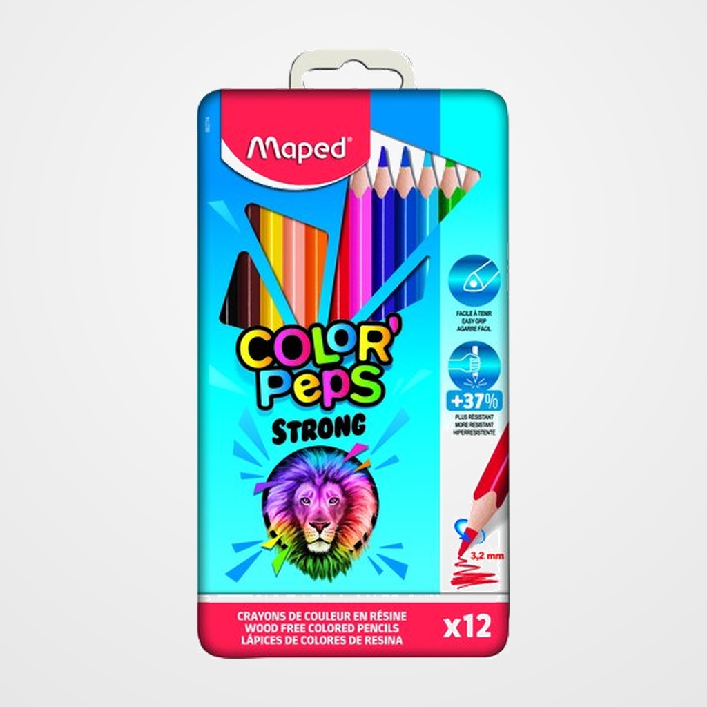 LAPICES de COLORES MAPED COLOR PEPS STRONG METAL estuche de 12