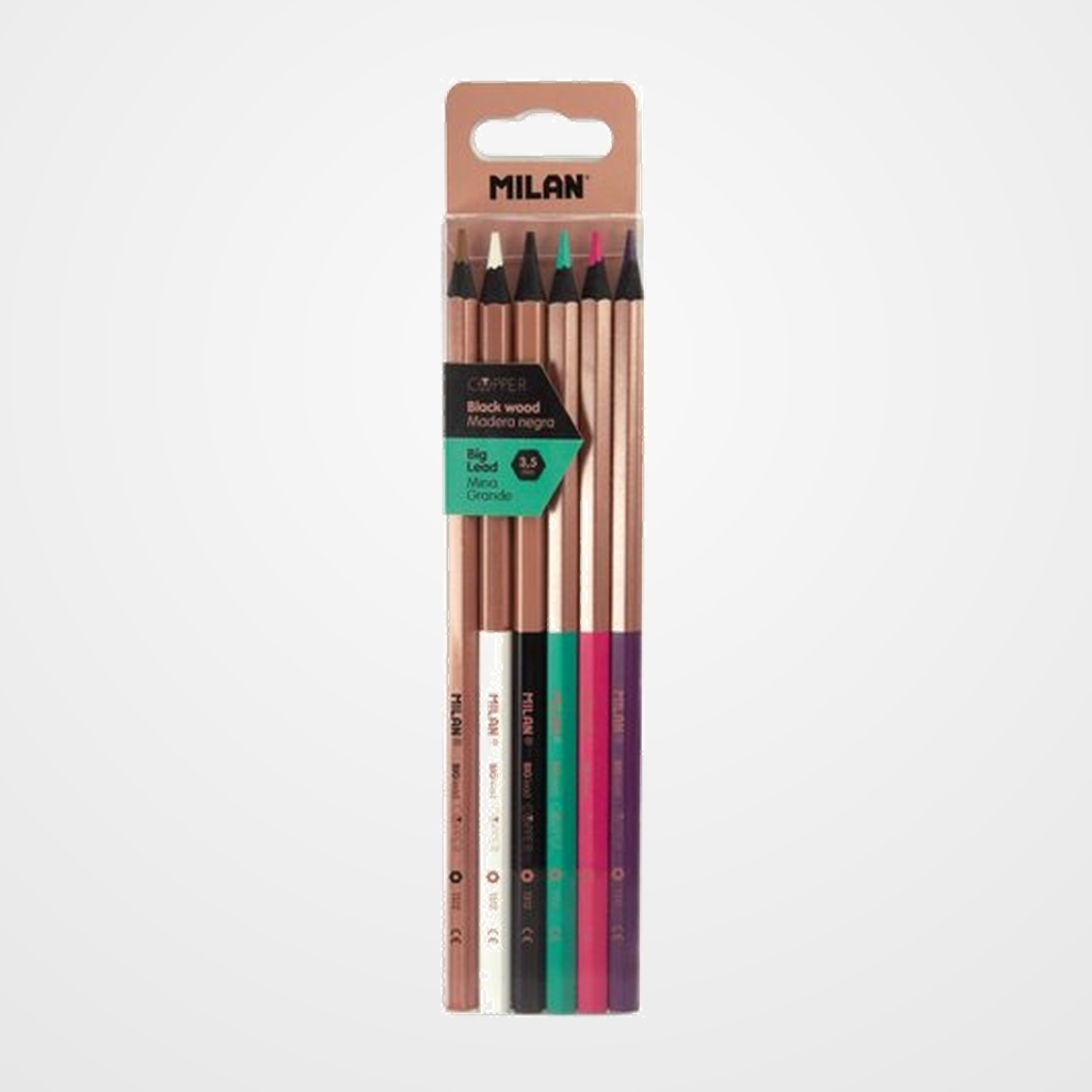 LAPICES de COLORES MILAN COPPER MINA GRUESA HEXAGONALES ESTUCHE DE 6
