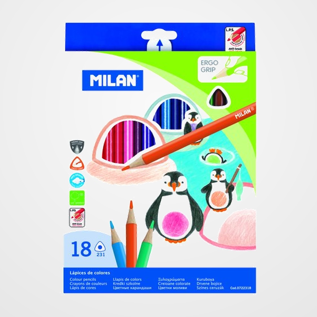 LAPICES de COLORES MILAN ERGO GRIP TRIANGULARES ESTUCHE DE 18