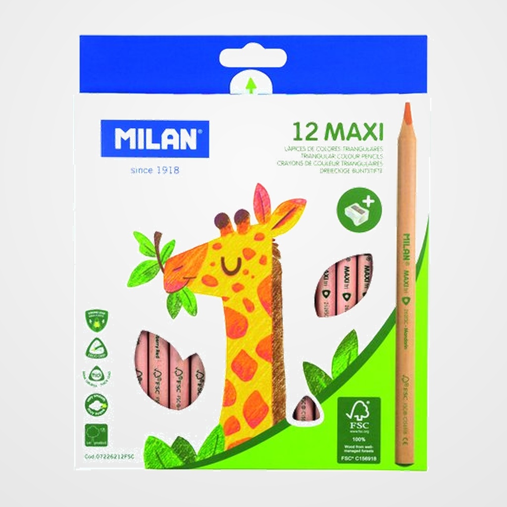 LAPICES de COLORES MILAN MAXI TRIANGULAR ESTUCHE DE 12