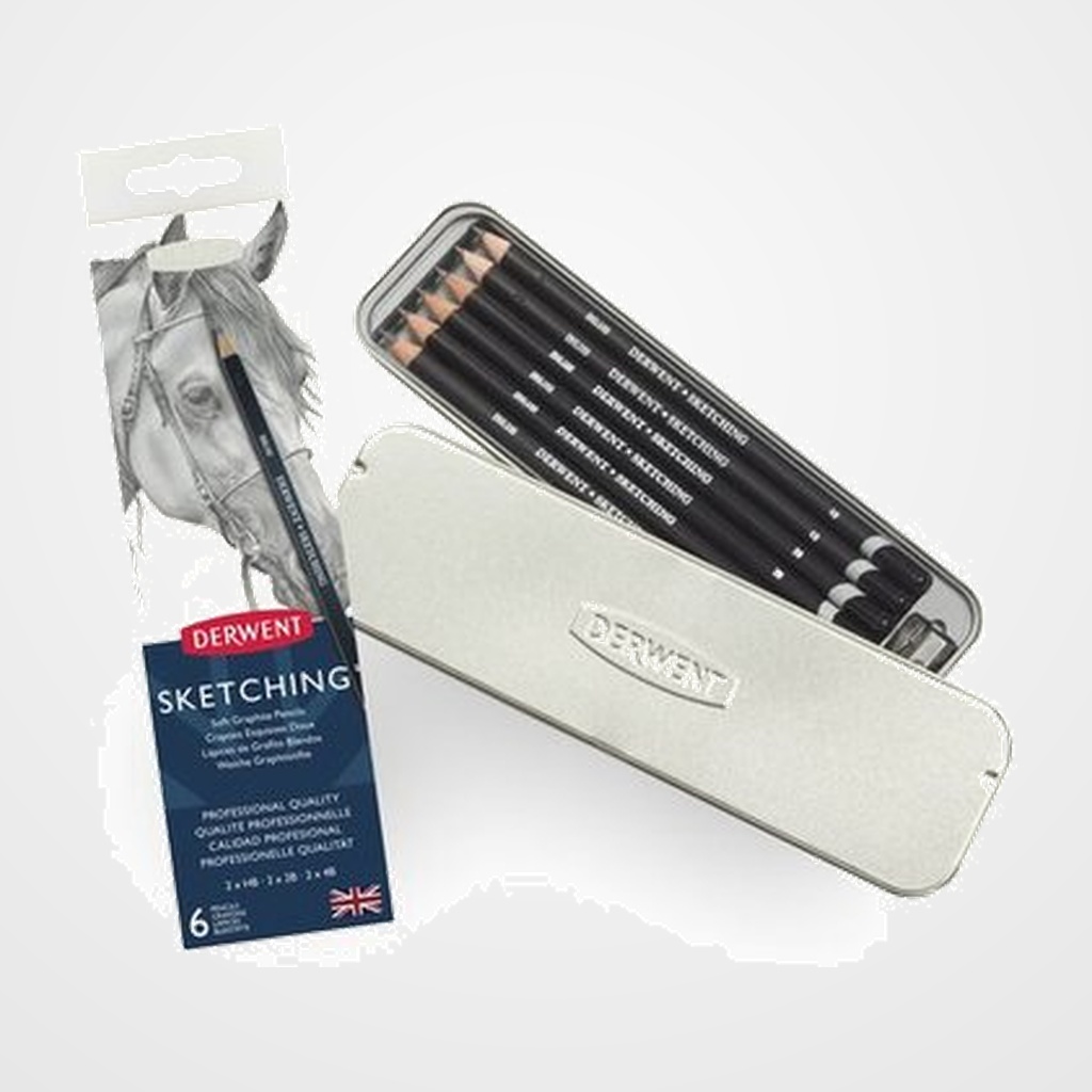 LAPIZ de GRAFITO DERWENT SKETCHING 3 GRADOS (HB-2B-4B) CAJA METALICA de 6
