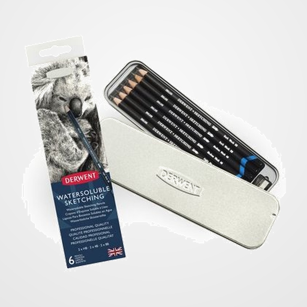 LAPIZ de GRAFITO DERWENT SKETCHING 3 GRADOS (HB-4B-8B) CAJA METALICA de 6