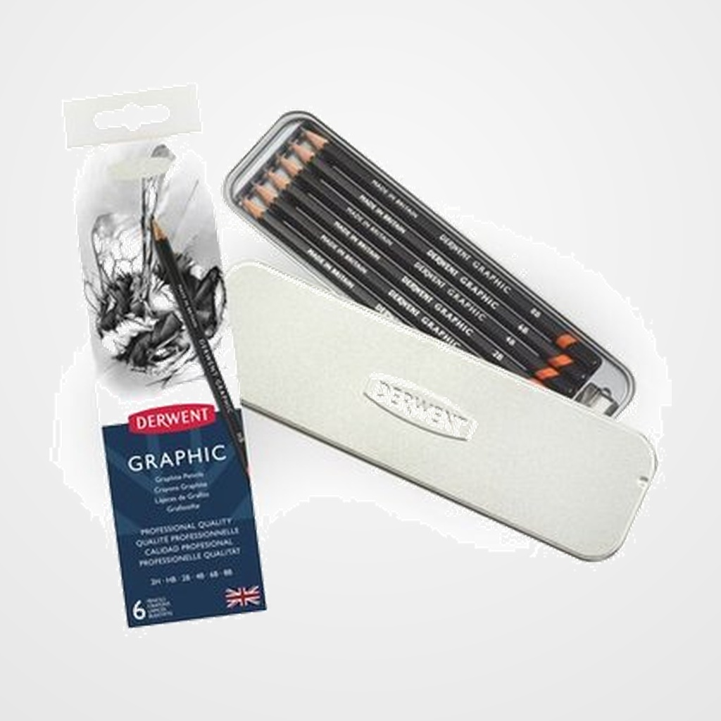 LAPIZ de GRAFITO DERWENT (6B-2H) CAJA METALICA de 6