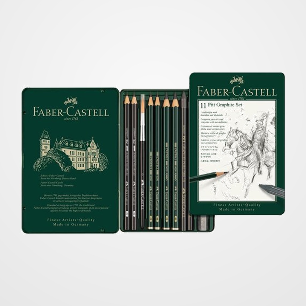 LAPIZ de GRAFITO FABER-CASTELL PITT SURTIDO estuche METAL de 11