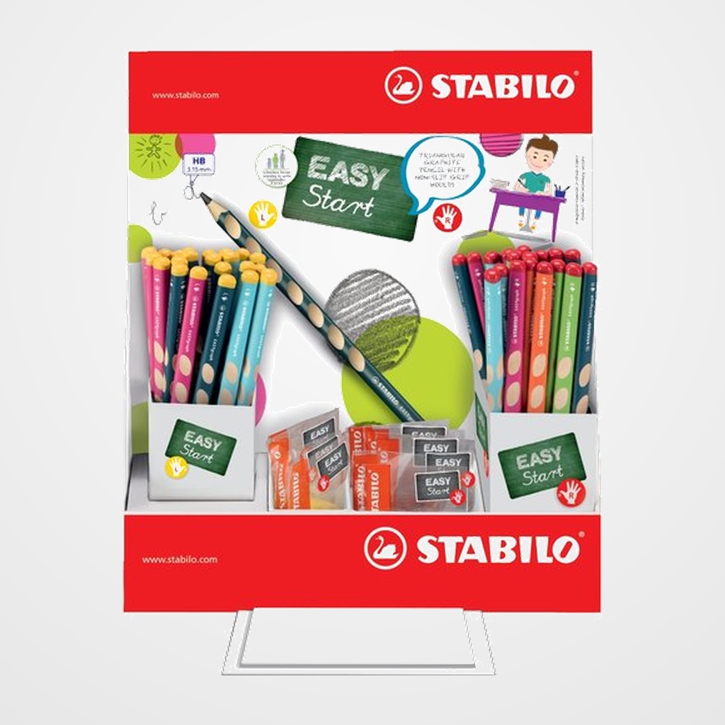 LAPIZ de GRAFITO STABILO EASY GRAPH EXPOSITOR de 72 contenido: 48 LAPICES y 8 AFILAS DIESTRO 24 LAPICES y 4 AFILAS ZURDO