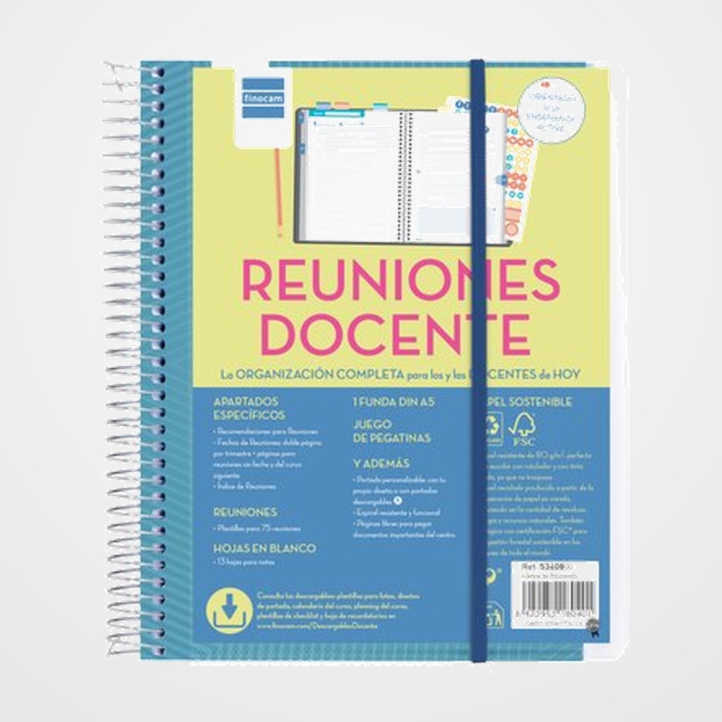 LIBRETA DE REUNIONES FINOCAM DEL DOCENTE ESPIRAL tapa PP 4º 155x212 CON GOMA NO FECHADO