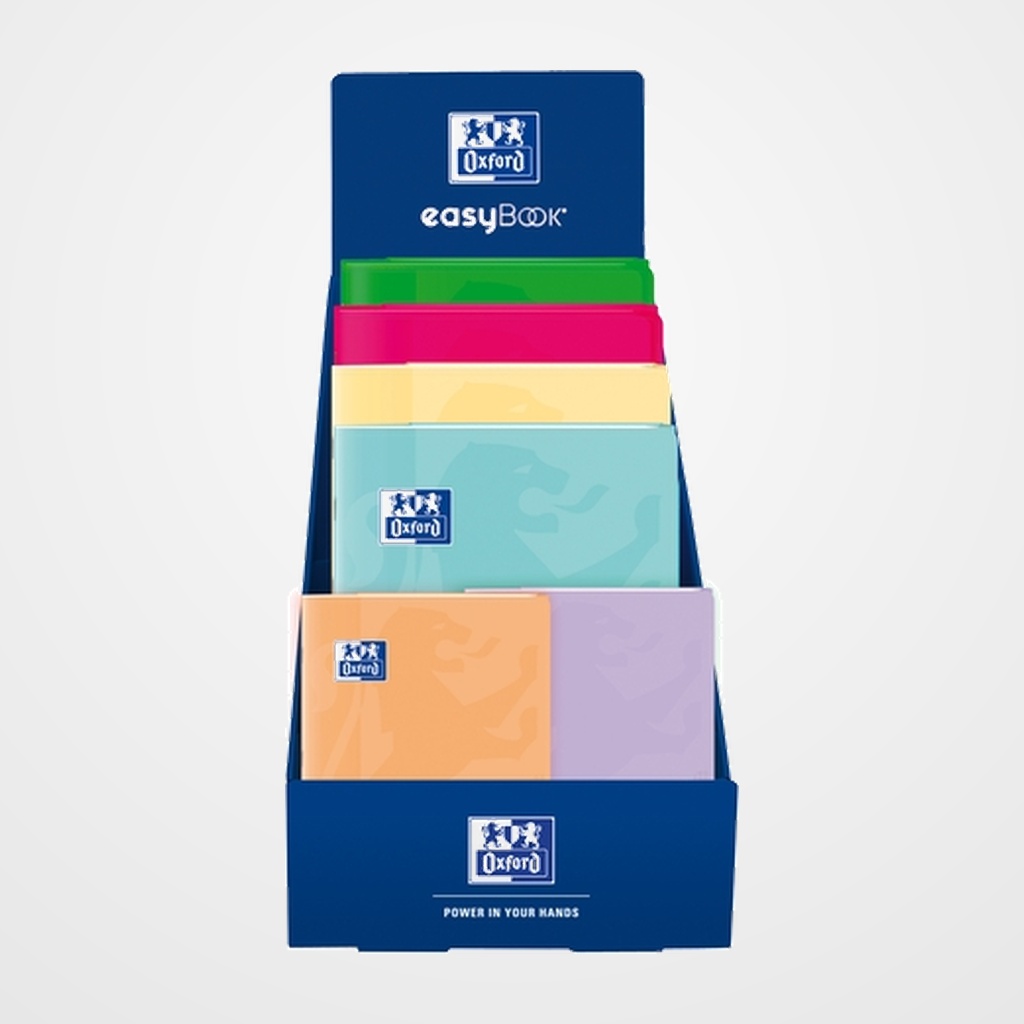LIBRETA GRAPADA OXFORD SCHOOL EASYBOOK A4 48h CUADRIC.4x4 SURTIDO EXPOSITOR DE 40 20x A4 Pastel 10x A4 Vivos 10x A5 Pastel