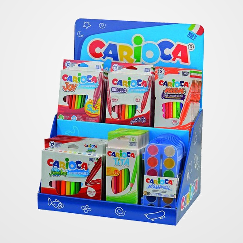LOTE CARIOCA SCHOOL  7x 40569 CARIOCA JUMBO ESTUCHE DE 12  9x 40614 CARIOCA JOY ESTUCHE DE 12  9x 41457 CARIOCA BIRELLO CAJA DE 12  9x 42785 CARIOCA NEON CAJA DE 8  12x42793 CARIOCA TITA ESTUCHE DE 12   8x 42400 CARIOCA ACUARELAS ESTUCHE 12