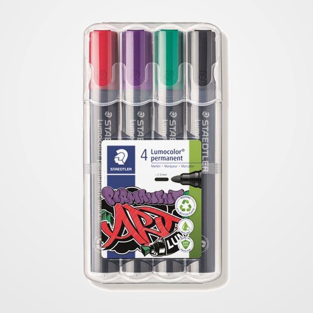 MARCADOR PERMANENTE STAEDTLER 352 LUMOCOLOR CONICO ESTUCHE de 4
