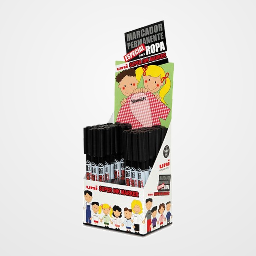 MARCADOR TEXTIL UNI-BALL SUPER INK (ESPECIAL ROPA) EXPOSITOR de 36