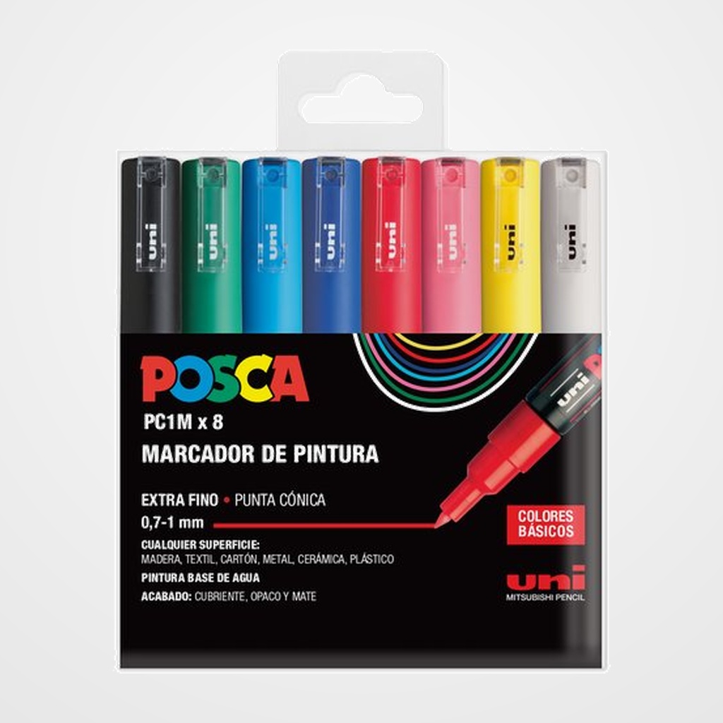 MARCADOR T.OPACA NO PERM. UNI POSCA 0.7 (PC-1M) BASIC ESTUCHE de 8
