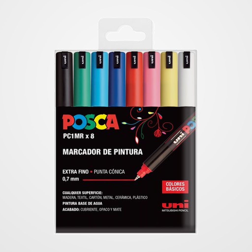 MARCADOR T.OPACA NO PERM. UNI POSCA 0.7 (PC-1MR) BASIC ESTUCHE de 8