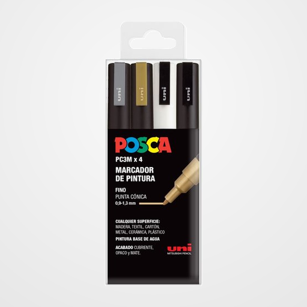 MARCADOR T.OPACA NO PERM. UNI POSCA 0.9-1.3mm (PC-3M) GSWB ESTUCHE de 4
