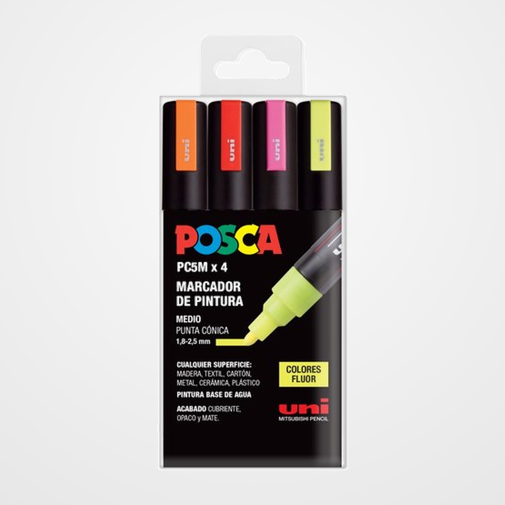 MARCADOR T.OPACA NO PERM. UNI POSCA 1.8-2.5mm (PC-5M) FLUOR ESTUCHE de 4