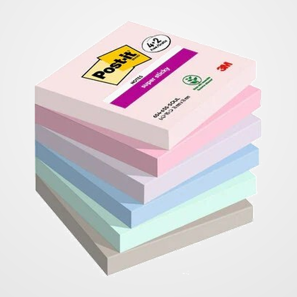NOTAS ADHESIVAS POST-IT 90h Z NOTES  76x76 (R330) SUPER STICKY COLORES SOULFUL PACK de 6