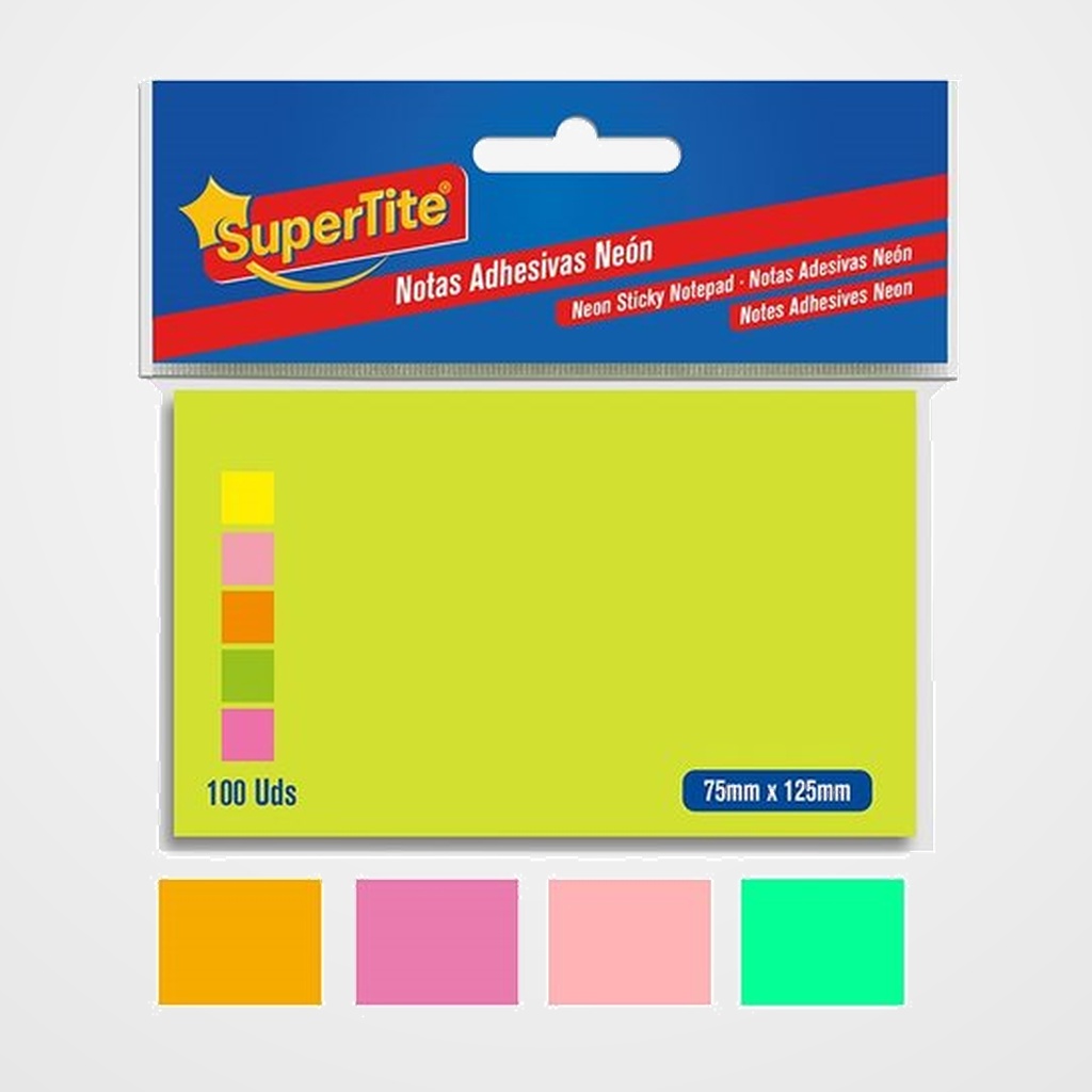 NOTAS ADHESIVAS SUPERTITE 75x125 NEON 100 uds