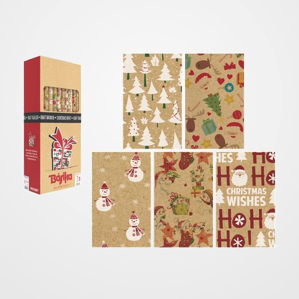 PAPEL de REGALO ROLLO BASIKA 0,7x2 m (CAJA de 50) KRAFT NAVIDAD