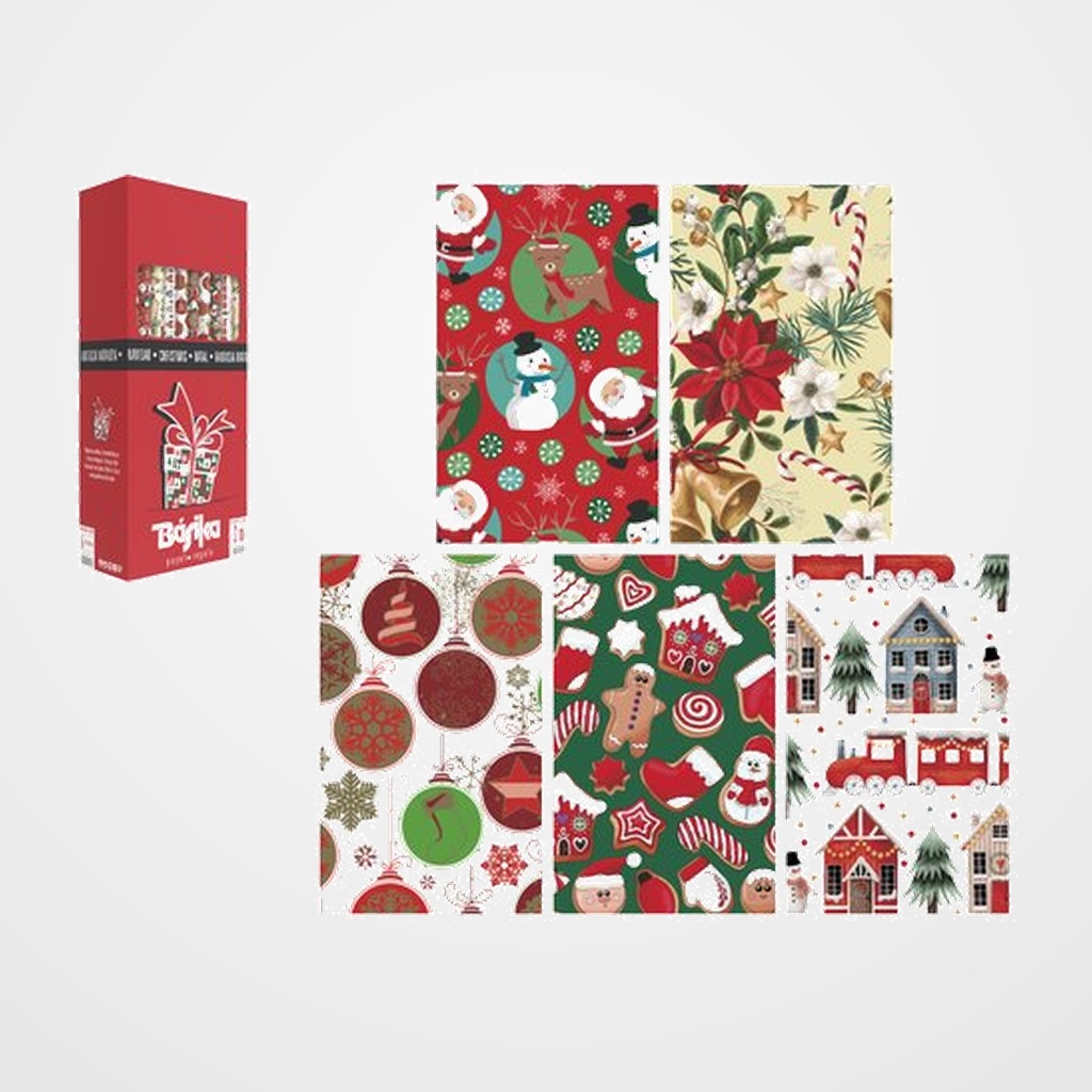 PAPEL de REGALO ROLLO BASIKA 0,7x2 m (CAJA de 50) NAVIDAD