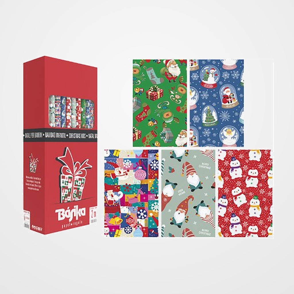 PAPEL de REGALO ROLLO BASIKA 0,7x2 m (CAJA de 50) NAVIDAD INFANTIL