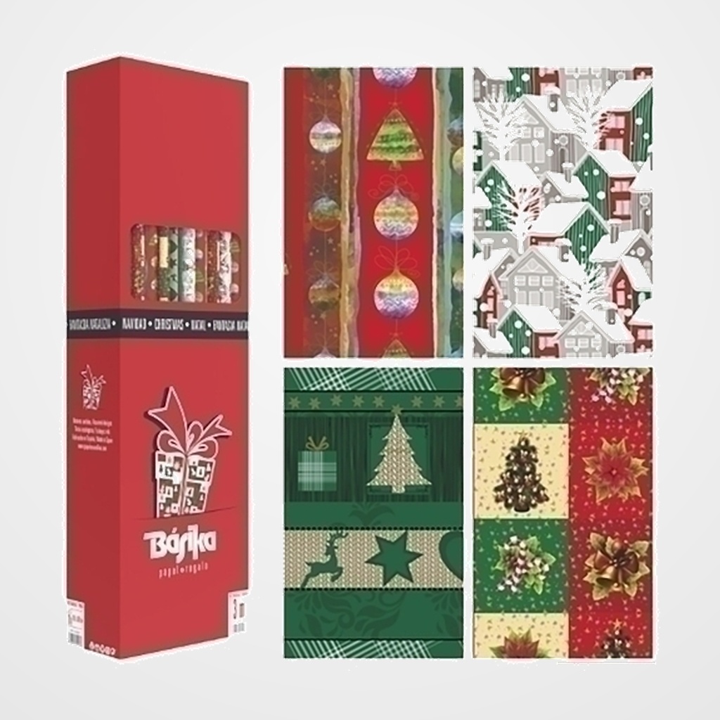 PAPEL de REGALO ROLLO BASIKA 1x3 m (CAJA de 40) NAVIDAD