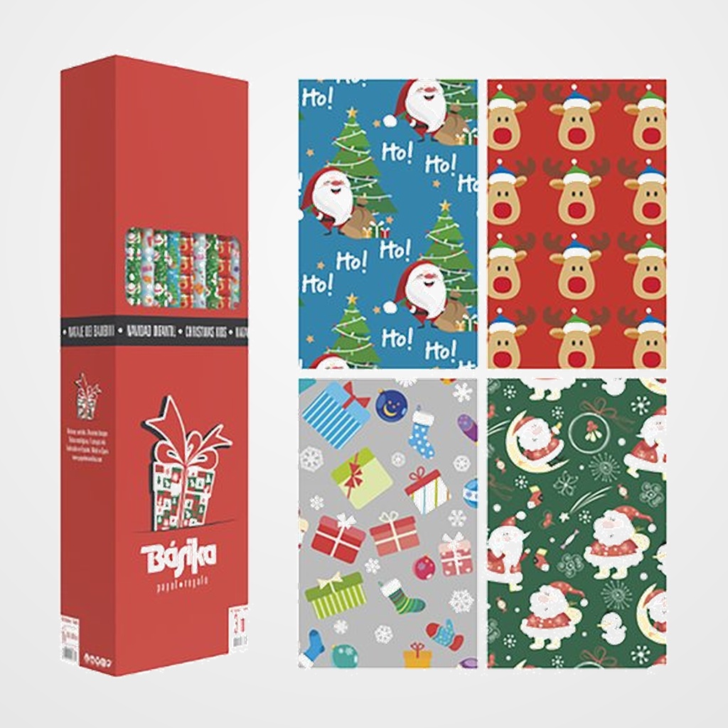PAPEL de REGALO ROLLO BASIKA 1x3 m (CAJA de 40) NAVIDAD INFANTIL