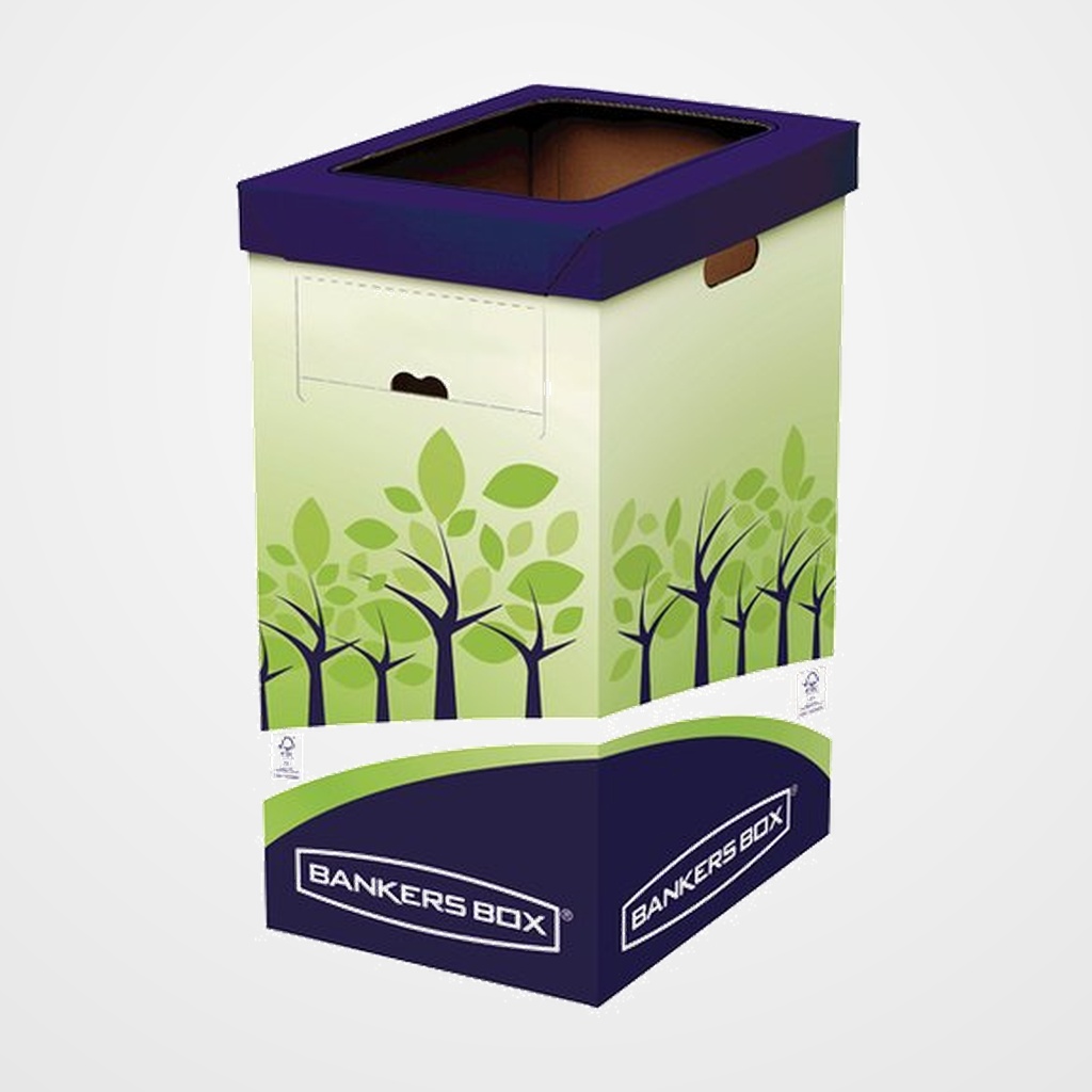 PAPELERA FELLOWES BANKERS BOX CARTON PARA RECICLAJE 69 LITROS VERDE/AZUL