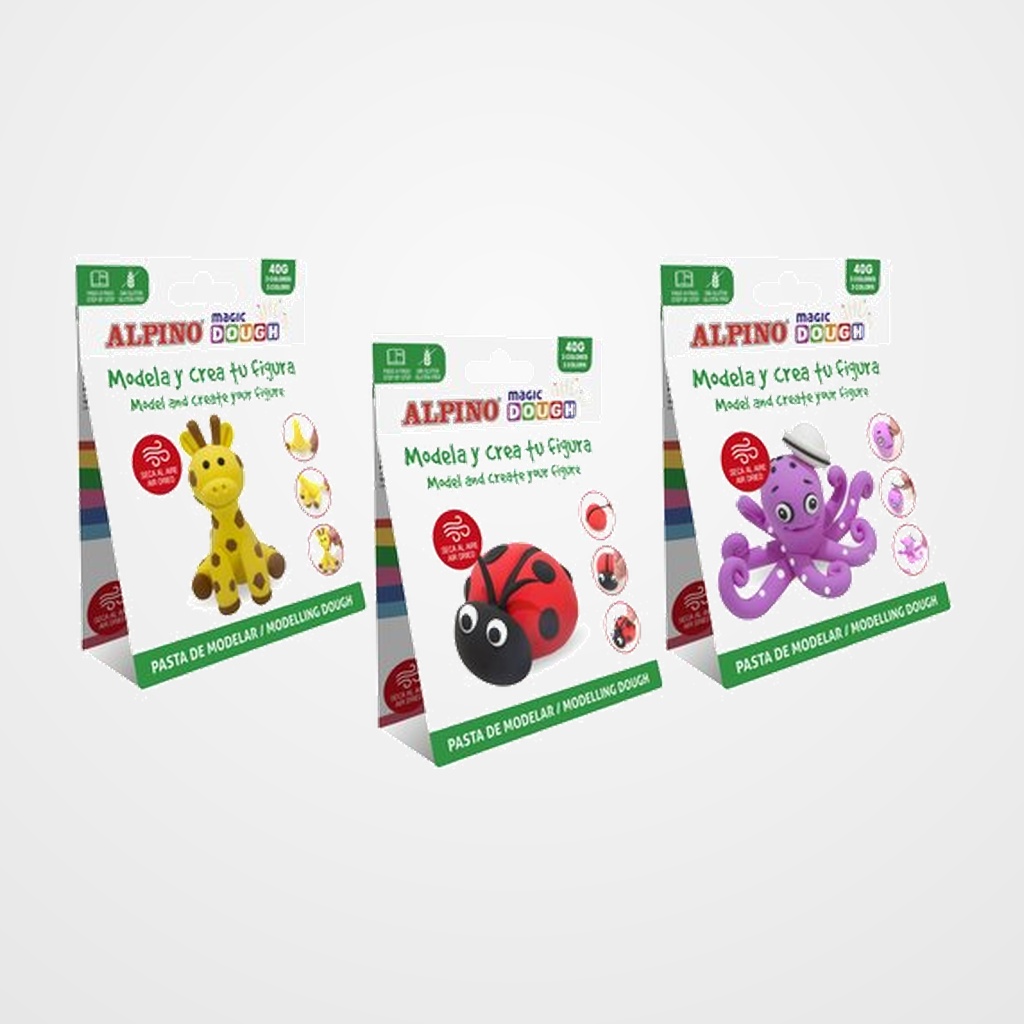 PASTA MODELAR ALPINO MAGIC DOUGH DIY 40 gr. ANIMALS SURTIDO EXPOSITOR DE 15