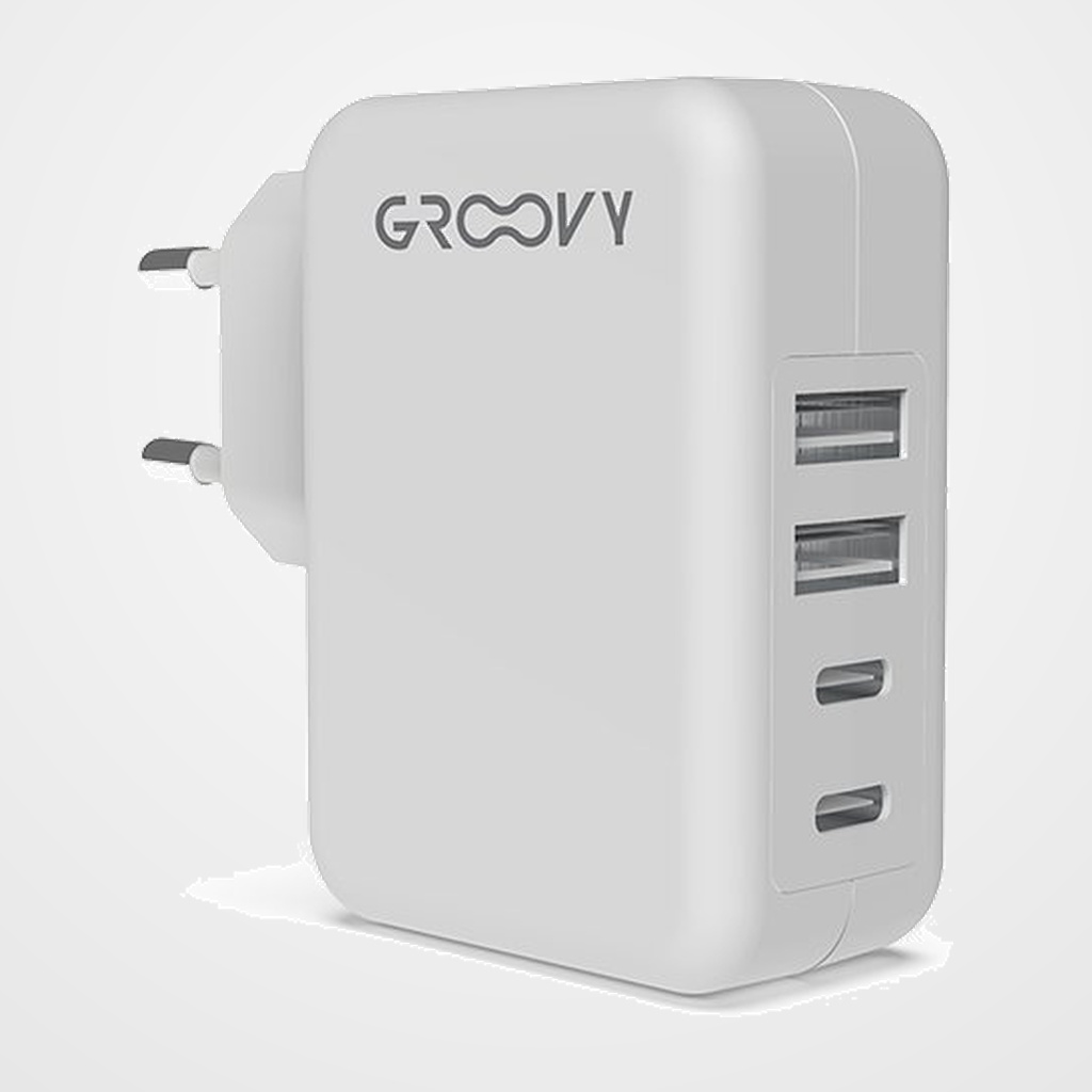 CARGADOR GROOVY DE PARED 2xUSB + 2xUSB-C ALTO RENDIMIENTO 4,8A BLANCO