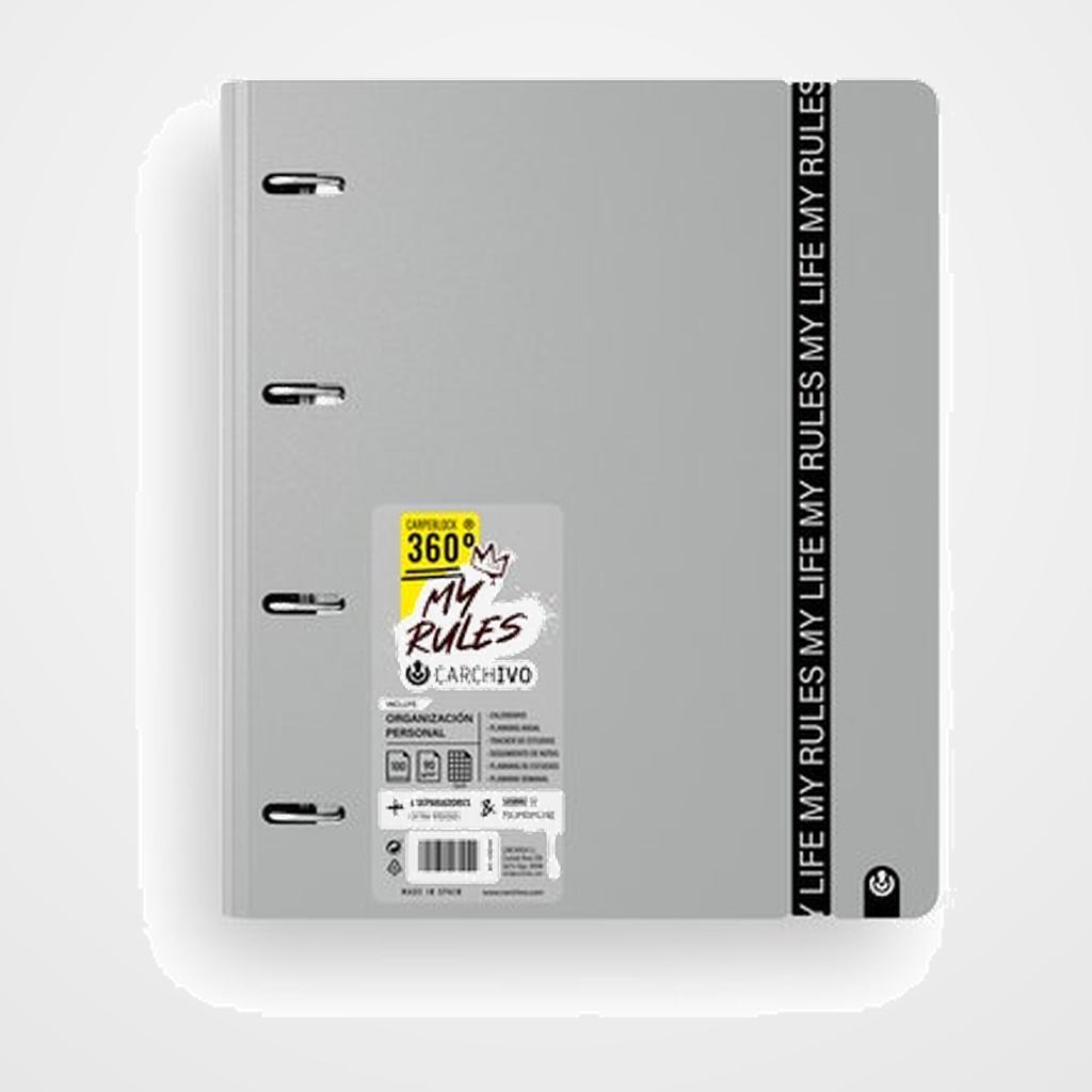 [10405362] CARPEBLOC CARCHIVO FOAM 360 MY RULES A4 4 an.MIXTAS 35mm con REC. 100 hj. CUADRIC.5x5 GREY
