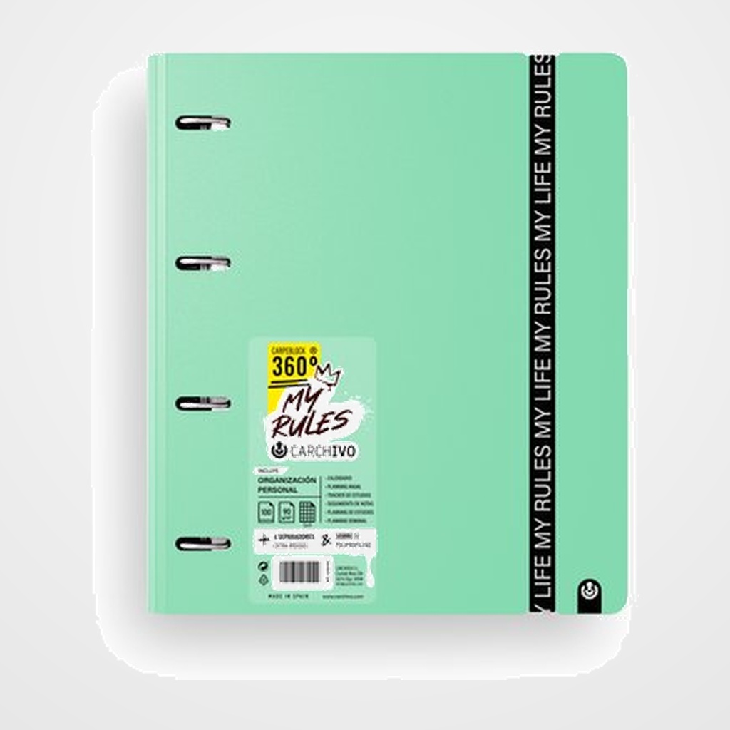 CARPEBLOC CARCHIVO FOAM 360 MY RULES A4 4 an.MIXTAS 35mm con REC. 100 hj. CUADRIC.5x5 JADE