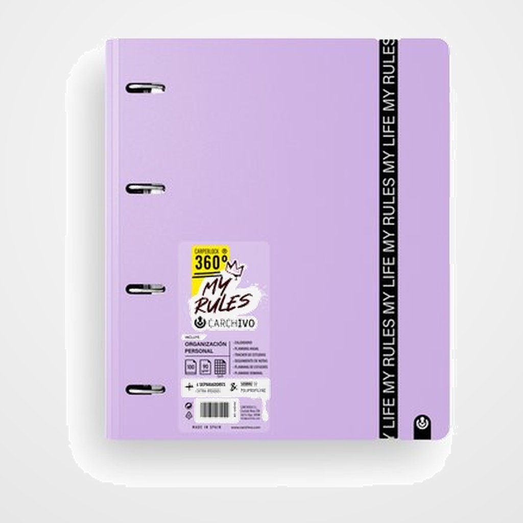 CARPEBLOC CARCHIVO FOAM 360 MY RULES A4 4 an.MIXTAS 35mm con REC. 100 hj. CUADRIC.5x5 MALVA