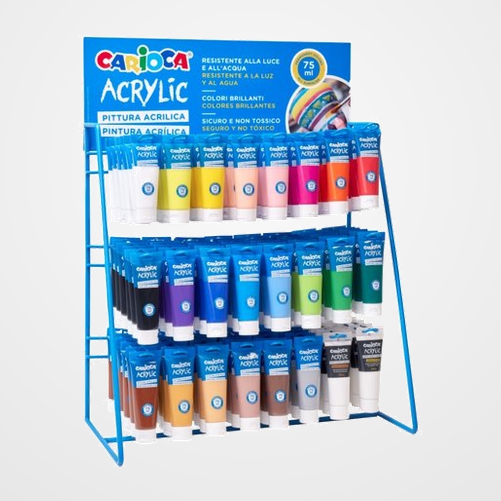 PINTURA ACRILICA CARIOCA 75 ml (tubo) SURTIDO EXPOSITOR DE 144