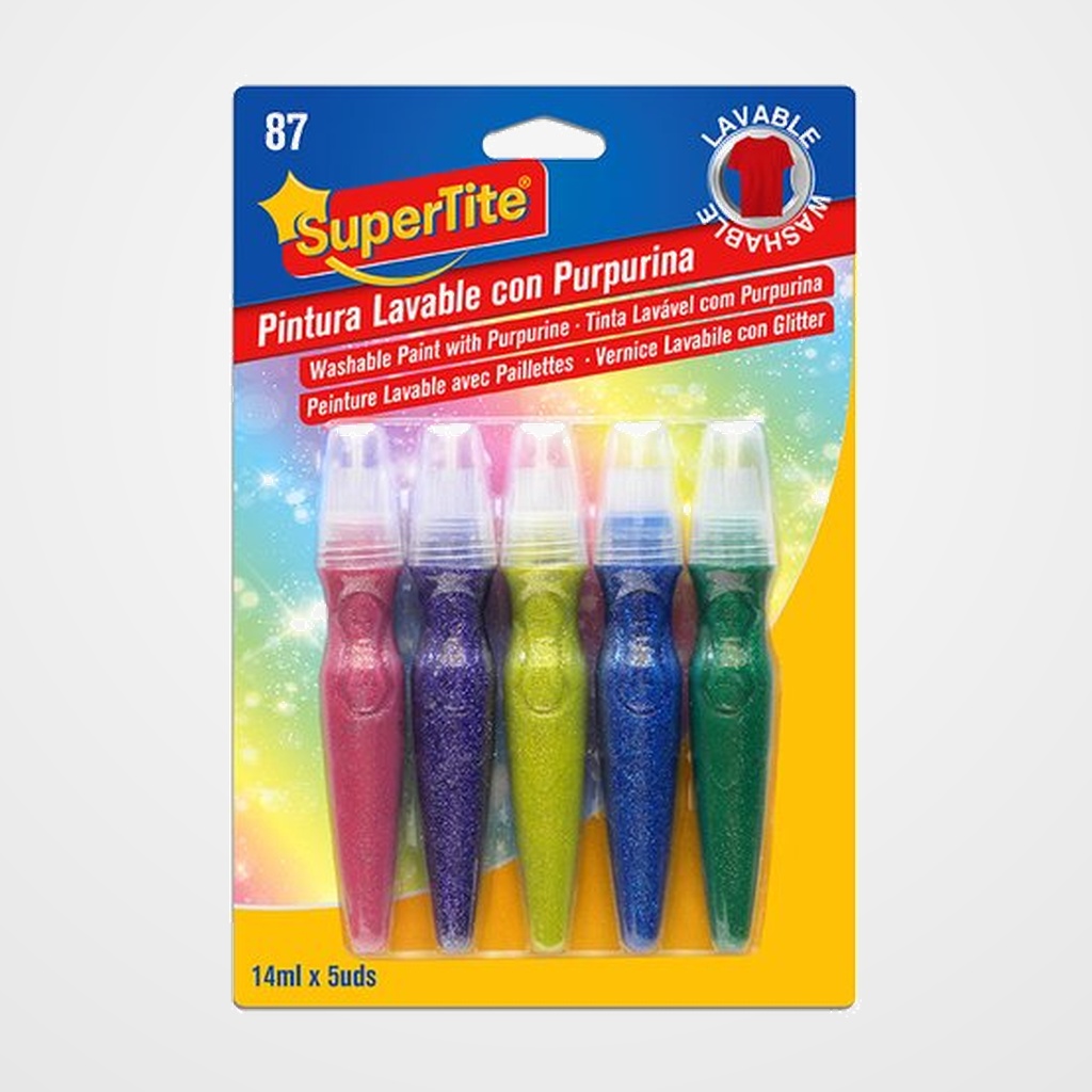 PINTURA LAVABLE SUPERTITE 14ml PURPURINA BLISTER DE 5 UNIDADES
