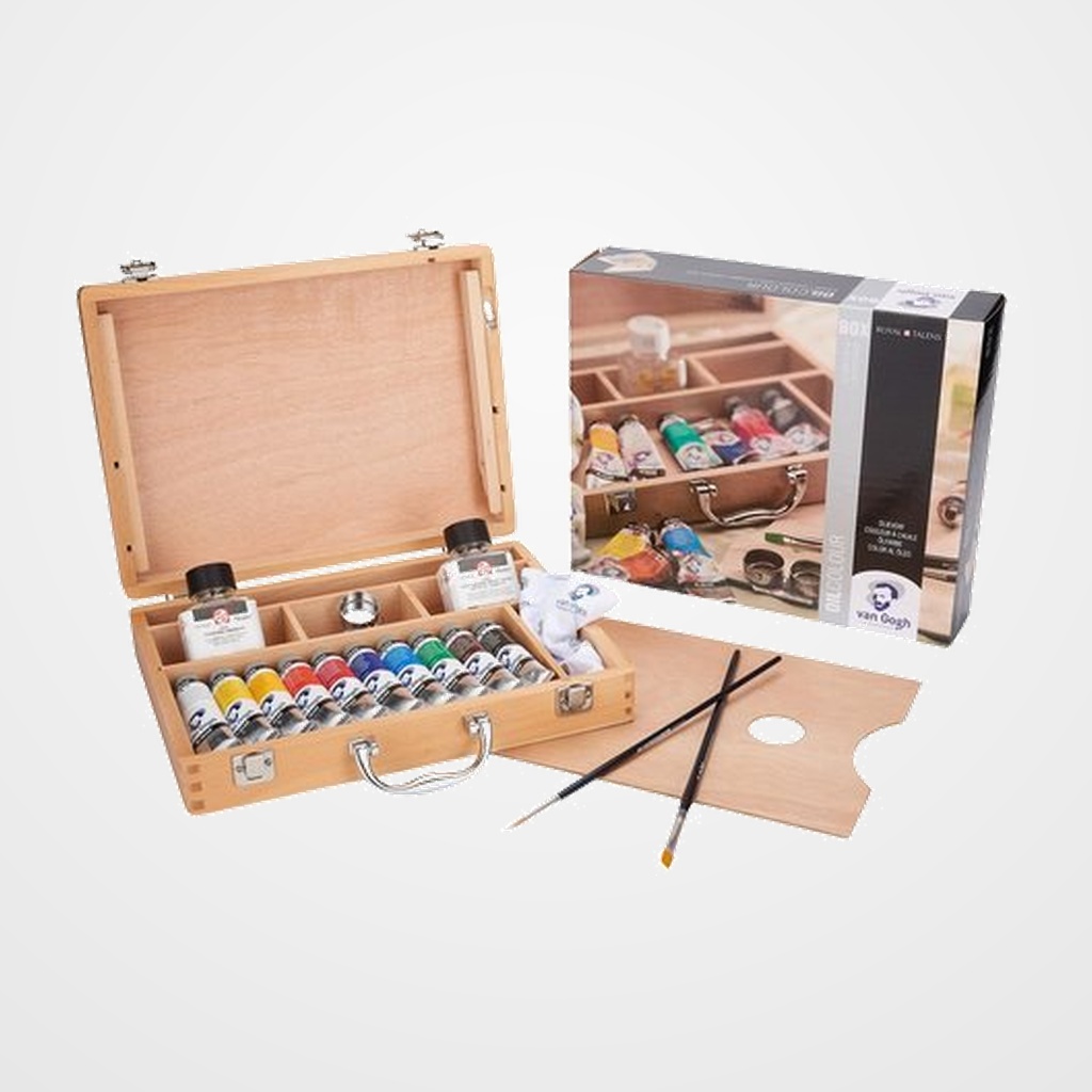 PINTURA OLEO VAN GOGH SET BASICO 40 ml (Tubo) CAJA de MADERA de 10 +  ACCESORIOS