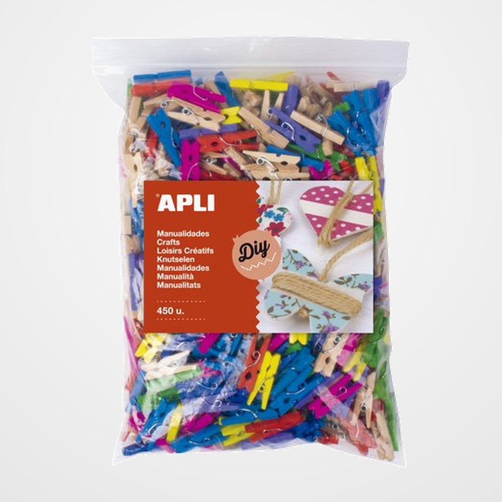PINZAS APLI MINI 25x3 MADERA COLORES BOLSA de 450