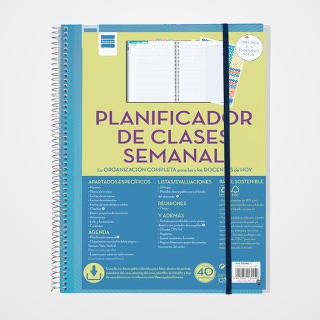 PLANIFICADOR DE CLASES FINOCAM DEL DOCENTE ESPIRAL tapa PP S/V 230x310 CON GOMA NO FECHADO