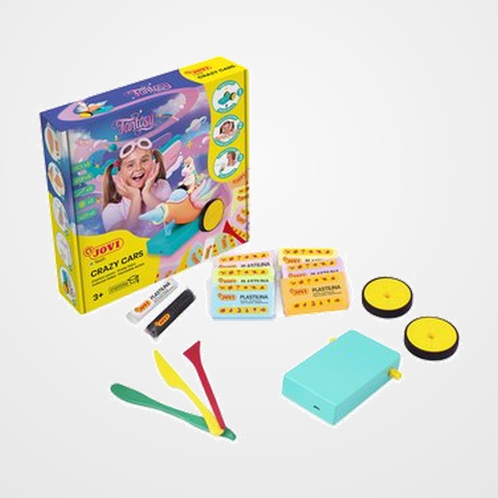PLASTILINA JOVI JOVITECH CRAZY CARS FANTASY KIT (6x pastilla plastilina surtido de 50g ,  2x barritas plastilina de 15g, 3x modeladores, 2x ruedas crazy cars, 1x plataforma crazy cars)