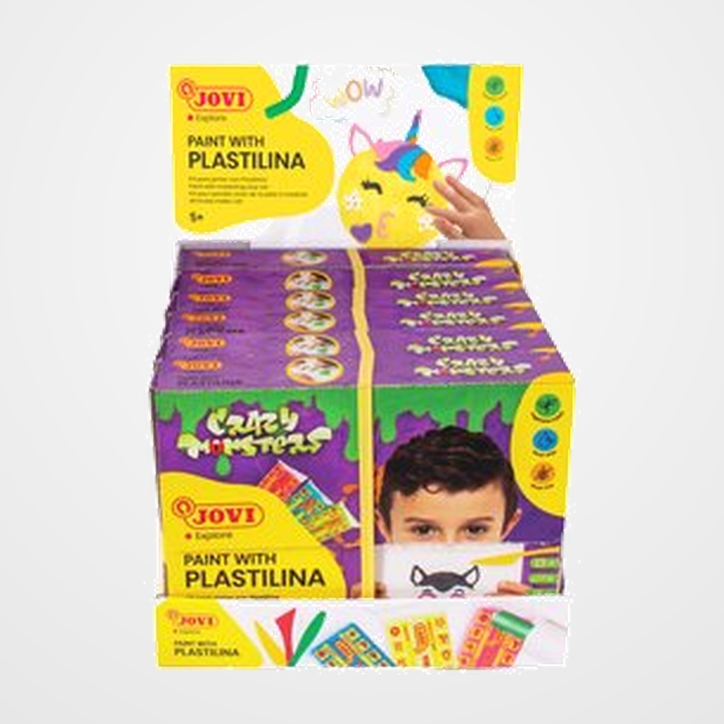 PLASTILINA JOVI PINTAR CON PLASTILINA KIT CRAZY MONSTERS EXPOSITOR de 6 (Contenido kit: 8 pastillas plastilina de 50g+laminas+1 marco+3 moldeadores+rodillo)