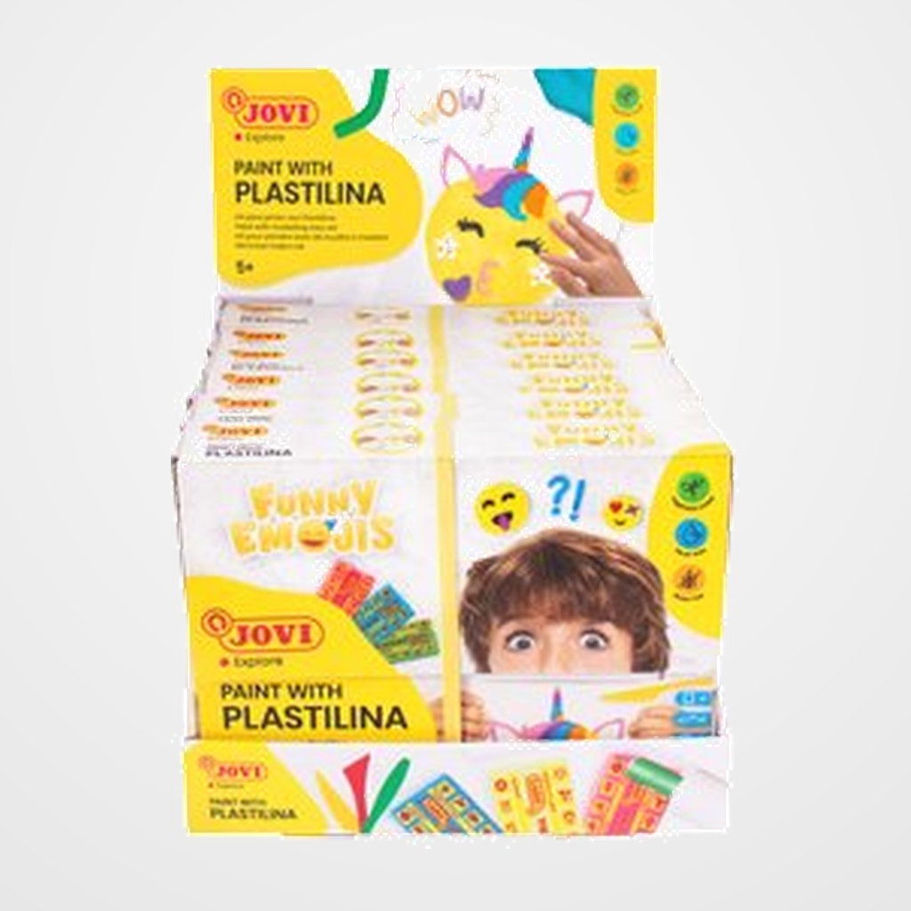 PLASTILINA JOVI PINTAR CON PLASTILINA KIT FUNNY EMOJIS EXPOSITOR de 6 (Contenido kit: 8 pastillas plastilina de 50g+laminas+1 marco+3 moldeadores+rodillo)